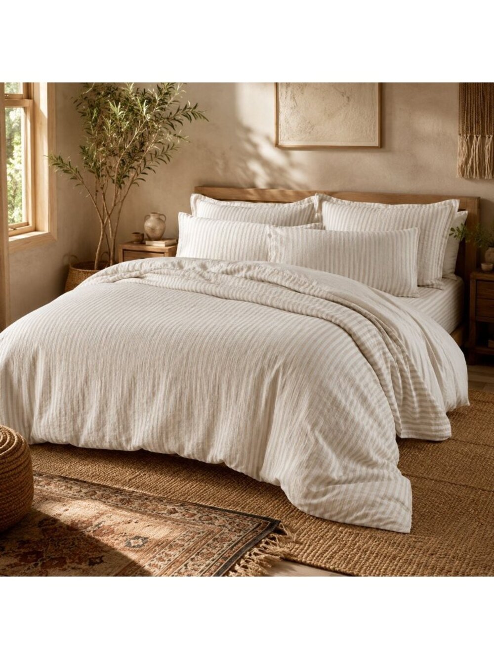 S34 | Quince European Linen Duvet Cover Set King Cal King Natural/White Stripe N - Picture 11 of 13